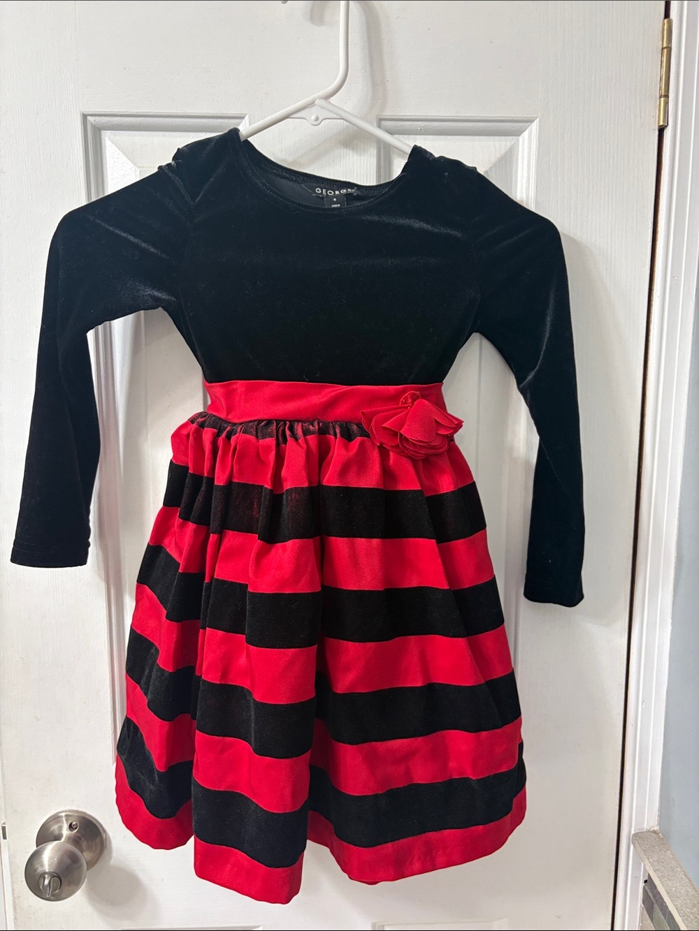 George Black and Red Velvet Stripe Holiday Dress